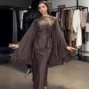 European and American 2025 New Round Neck Long Sleeve Dress Batwing Sleeve Lace-up Waist Hugging Drape Satin Set Women Clothes Summer