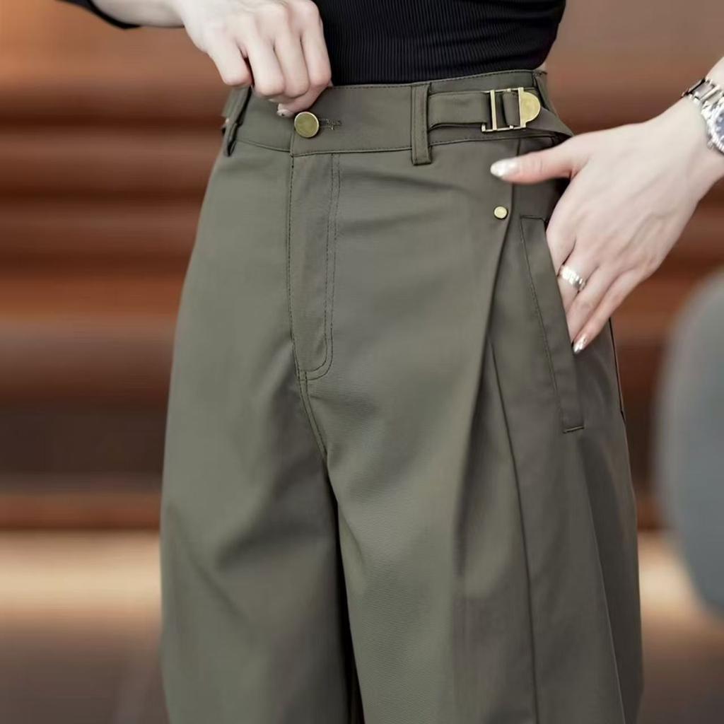 Wide-Leg Overalls Pants Women Spring Autumn Drape High Waist Trousers Loose Slim Narrow Straight Pants Female