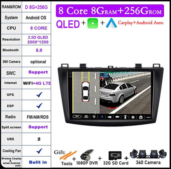 For Mazda 3 Bk Maxx Axel 2010-2013 Android 14 Car Carplay Android Auto Video Radio GPS Navigation Multimedia Player 4G LTE