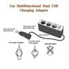Car Lighter Adapter Charger Adapter Triple Splitter Lighter Output 12V ABS Black Cigar Car Adapter Lighter Multi Socket USB Port