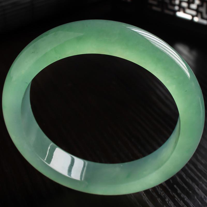 Ice Jadeite Bangle with Green Flecks, Clear Green Jade for Women  Girls, Concubine  Light Green Jade.