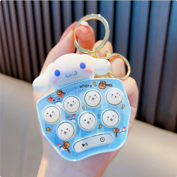 Anime  Cinnamoroll  Game Console Keychain Melody Kuromi Mini Handheld Whack-A-Mole Decompression Keyring Gifts