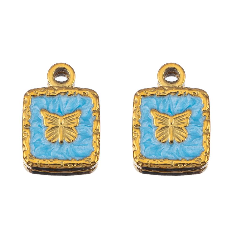2pcs Stainless Steel Blue Enamel Marine Anklet Charms Bohemia Pendant Base for DIY Earrings Necklaces Vacation Jewelry Findings