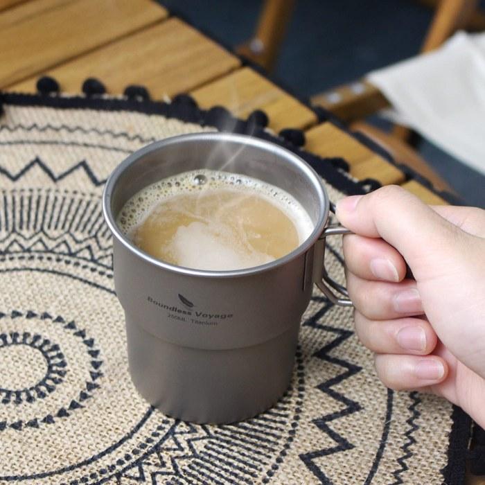 [Boundless Voyage] Titanium Mug 250ml with Lid, Cup, Titanium, Lightweight, Durable, Direct Fire, Single Mug, Folding Handle, Stackable