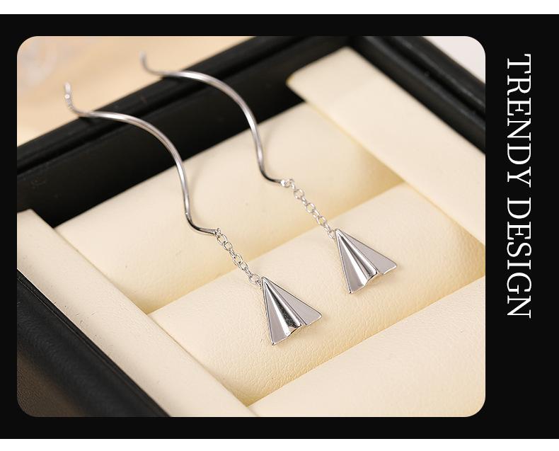 Banyan Tree Silver Paper Airplane Tassel Earrings: Simple, Nostalgic & Trendy Design