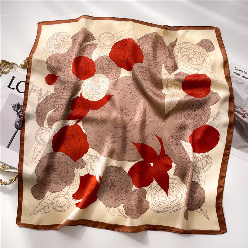 Silk Scarf Women'S Scarf Shawl 70Cm Korean Small Square Scarf Satin Surface Print Sun-Proof Headscarf