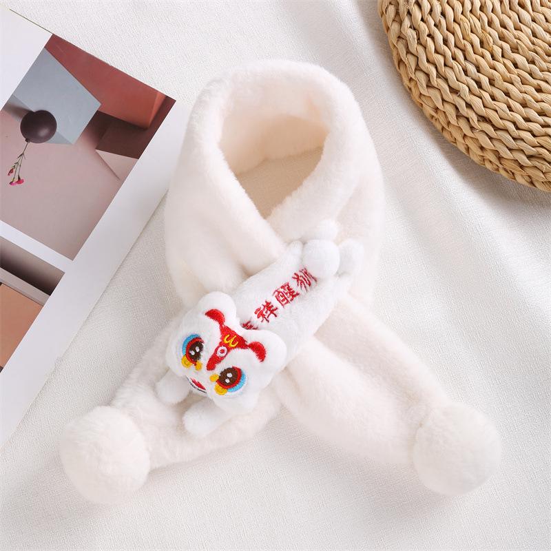 Toddler Christmas Red Scarf - Cute Cartoon Bear, Plush Imitation Rabbit Fur, Thick & Warm Neck Warmer