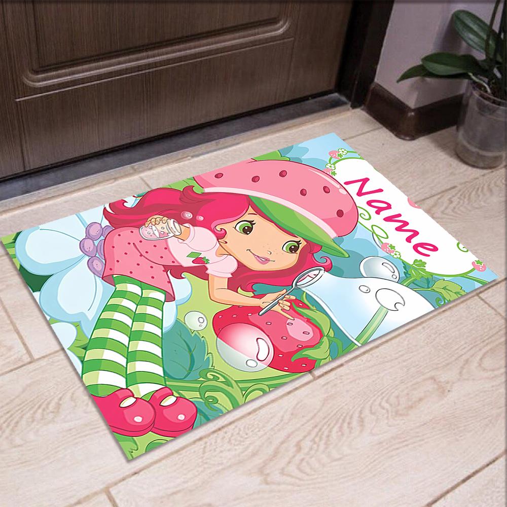 Custom Name Strawberry Shortcake Printed Carpet,Rug for Office Chair Living Room Bedroom Kitchen Room Decor Gifts.
