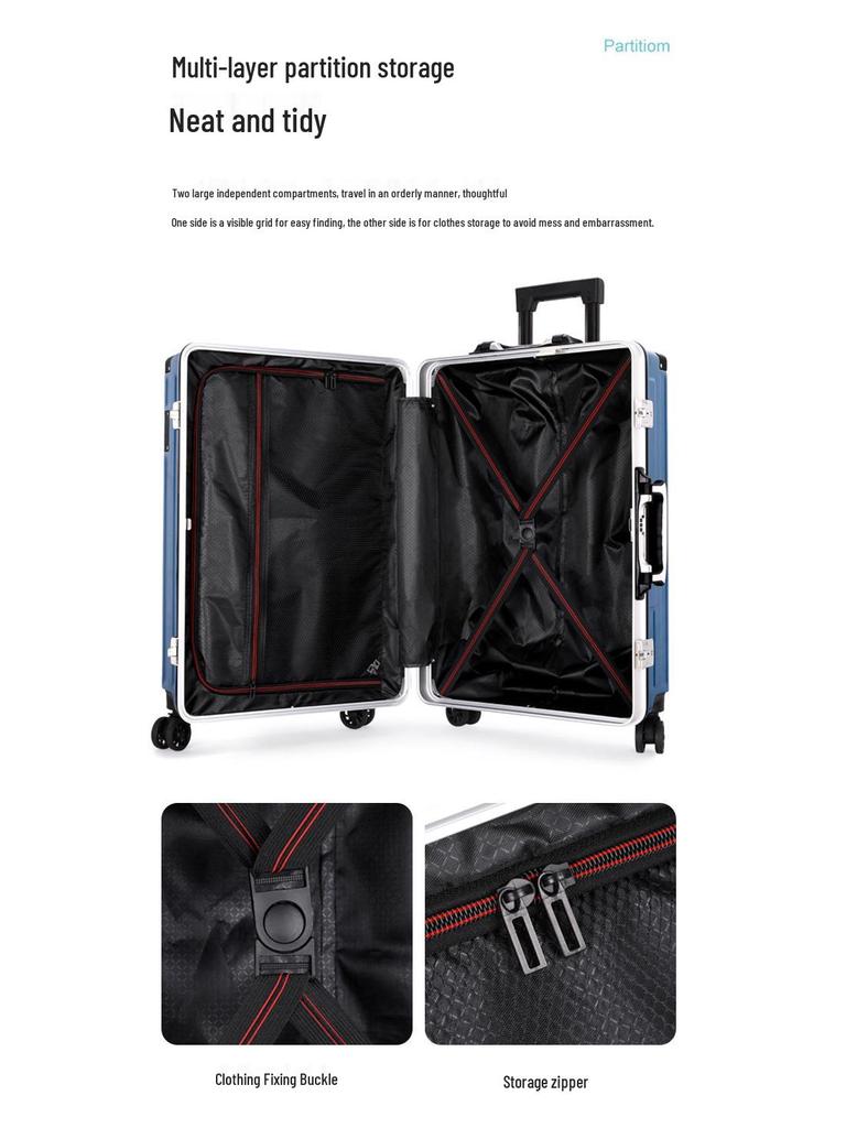 Large Capacity 20''/24'' Aluminum Frame Suitcase with Universal Wheels & Drop-Resistance