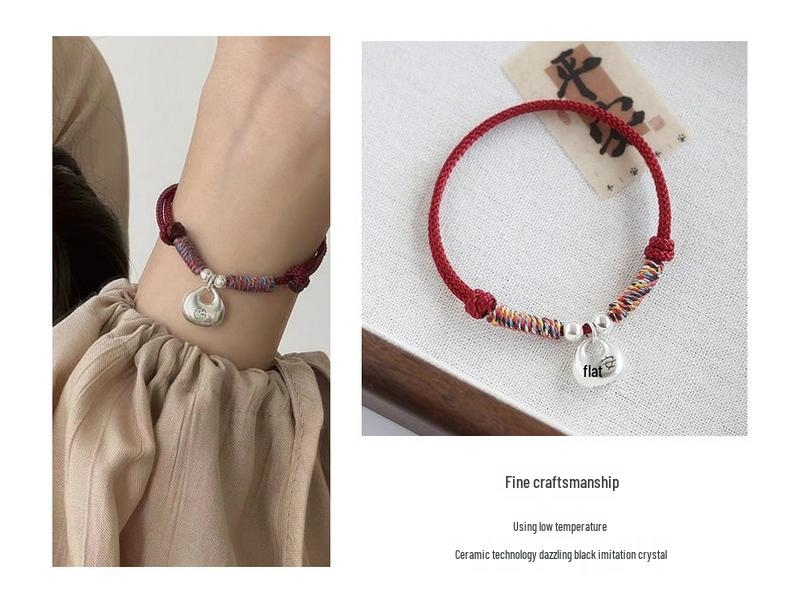 2025 Lucky Red Rope Bracelet for Women & Besties - Pure Silver Ingot Charm
