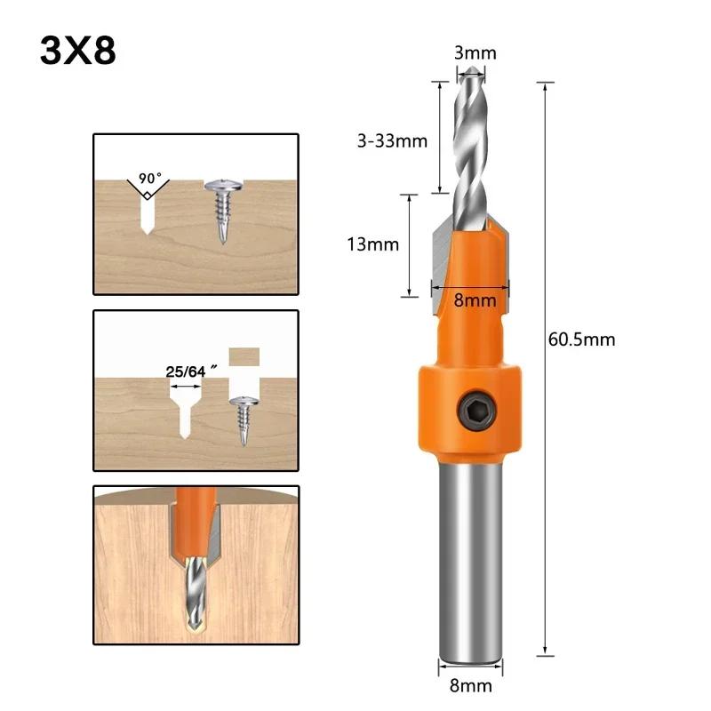 8mm Shank HSS Woodworking Countersink Router Bit Set Screw Extractor Remon Demolition for Wood Milling Cutter
