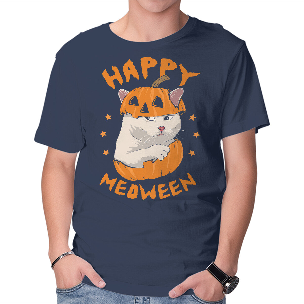 Unisex Crew Neck T-Shirt Happy Meoween Graphic Short Sleeve Casual Tee XXXXL