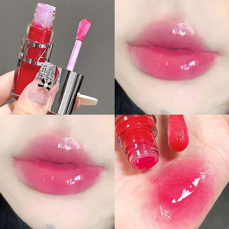 Peach Pink Moisturizing Lip Gloss with Fine Shimmer Long-Lasting Non-Stick Jelly Lip Plumping Korean Makeup