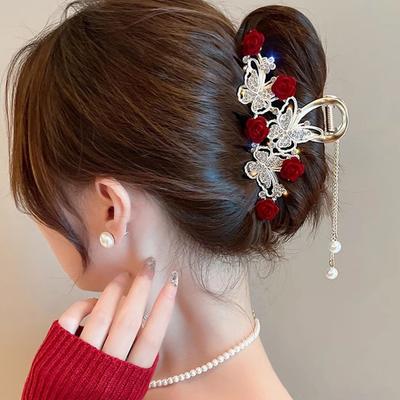 Light Luxury  Bell Orchid Tassel Hair Clip Flowers Rose Butterfly Claw Clip Shark Hair Claw Barrette Hair Accessories