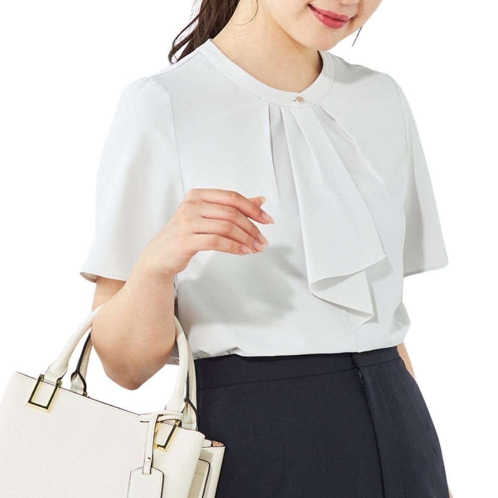 

блузка с бантом и оборками прохладная на ощупь для выбора L серый [Aoki] Короткий рукав, оборки, на ощупь, стирающийся, дизайн, крой и шитье, работа, офис,