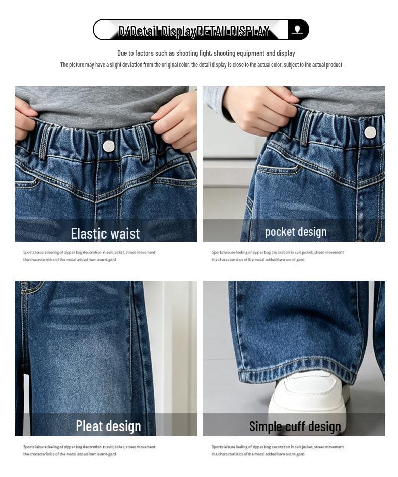 Girls' Slim Fit Wide-Leg Skinny Jeans - 2026 Autumn Collection for Medium and Large Children
