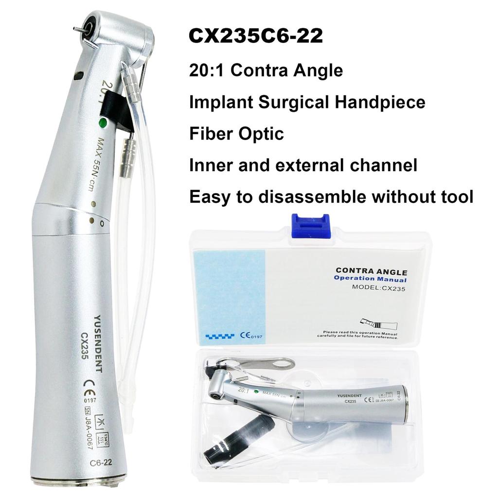 COXO YUSENDENT 20:1 Implant Handpiece Dental Surgical Contra Angle Fiber Optic CX235 C6-22 Compatible NSK Ti-Max