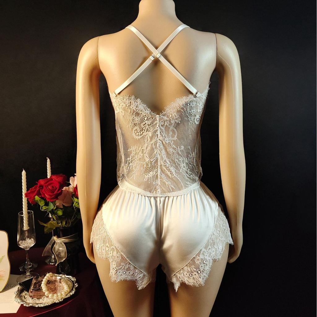 Sexy Lace Perspective Seduction Cross Suspender Teen Lace Shorts Sex Lingerie Set