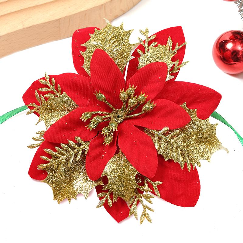 5/10Pcs Glitter Christmas Artificial Flowers Christmas Tree Hanging Pendant Ornaments for Xmas New Year Navidad Party Home Decor
