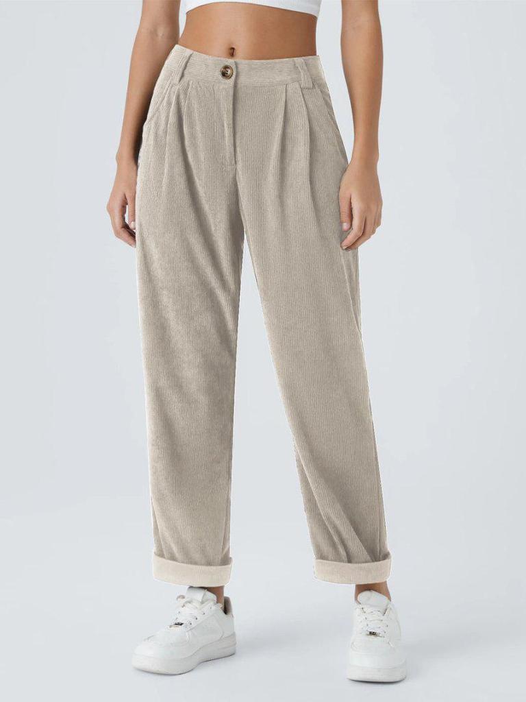 European & American Women's Autumn/Winter Corduroy Long Pants: Solid Color, Plus Velvet, Straight Leg, Loose Fit, Slimming Casual Wear