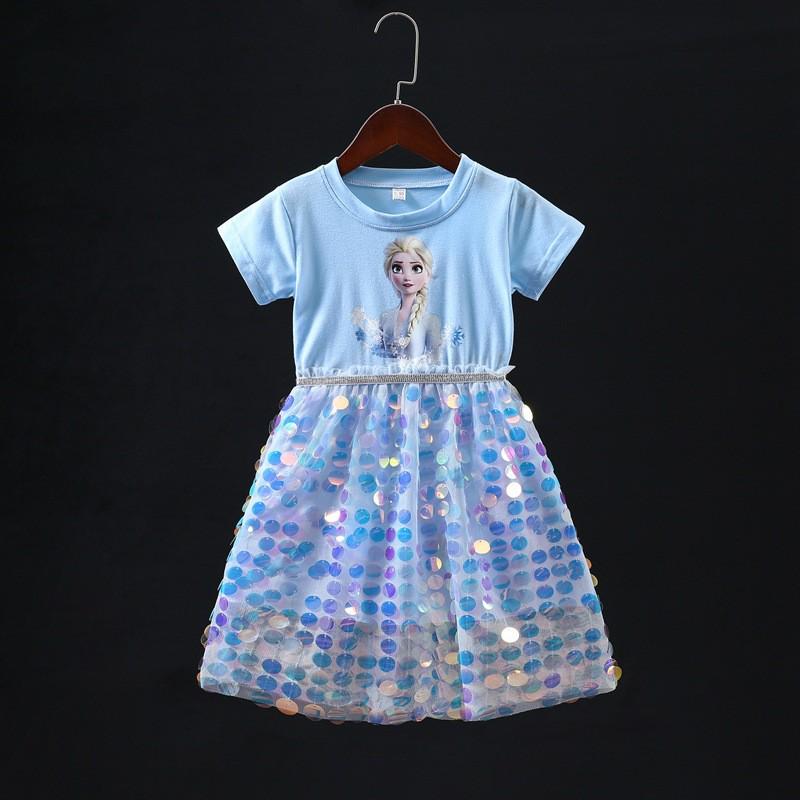 

Детское летнее платье с коротким рукавом и пайетками принцессы Эльзы 90cm