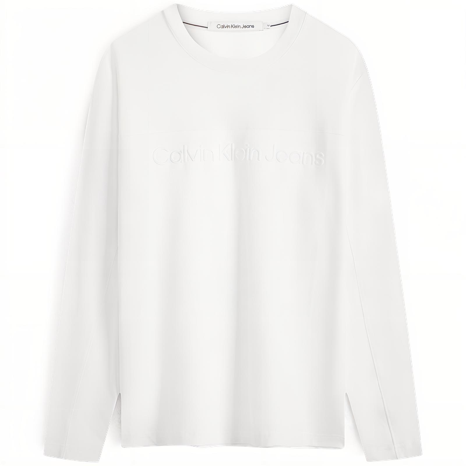 

Calvin Klein Casual Minimalist Letter Embossed Comfortable Solid Color Long Sleeve T-Shirt Men Tops Moonlight-White J324495-YAF XL