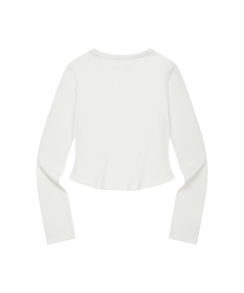 LMR Lettering Graphic Waffle Henley Neck Long Sleeve T-Shirt Ivory