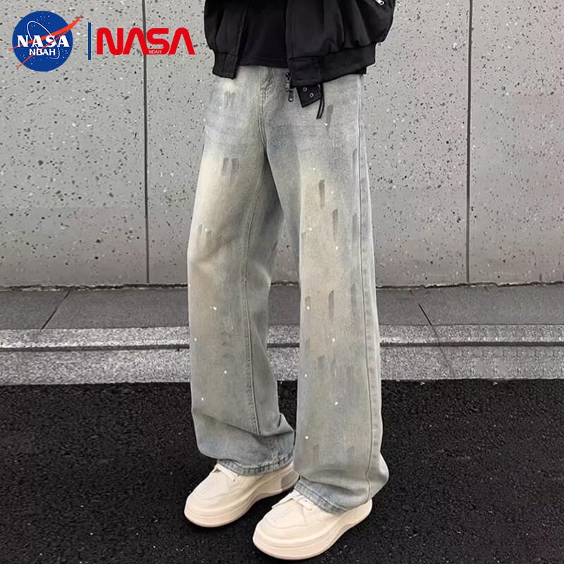 NASA NOAH Men s Ink Splatter Graffiti Straight Jeans 2XL