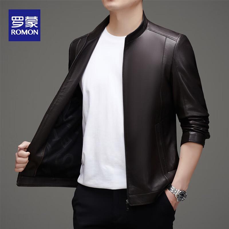ROMON Men's Stand Collar Faux Leather Look Jacket LMDH6331
