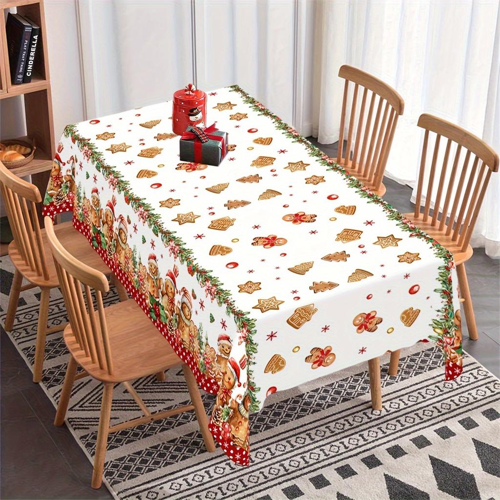 Merry Christmas Gingerbread Man Tablecloth for Table Decor Winter Xmas Holiday Kitchen Dining Table Cloth Christmas Decorations