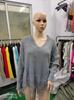 2022 Off-Shoulder Loose Knit Sweater with Deep V-Neck and Tassel Details