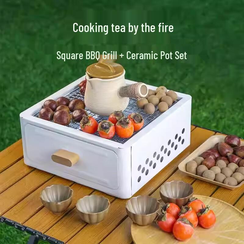 Набор: Квадратный уличный гриль-барбекю и очаг для чаепития