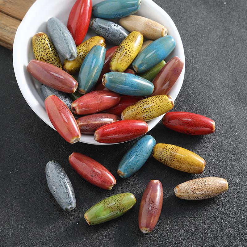 Large Oval Ceramic Beads for DIY Jewelry: Flower Glaze, Retro Straight Hole, Ideal for Bracelets and Necklaces.