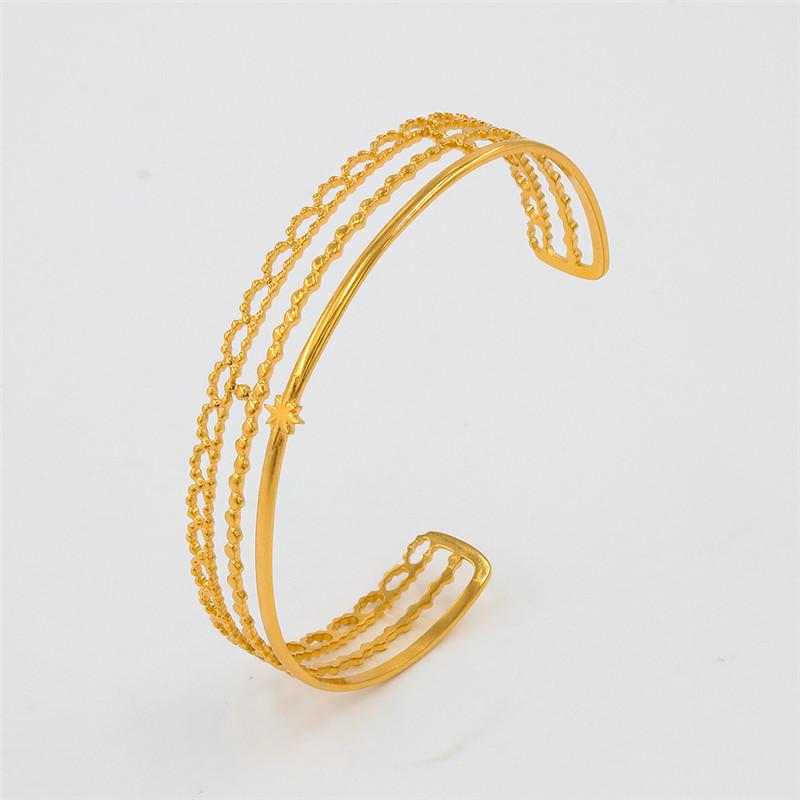 Stainless Steel Wheat Shaped Bracelet Geometric Hollow Open Bangle for Women Anniversary Gift Couples Adjustable Jewelry