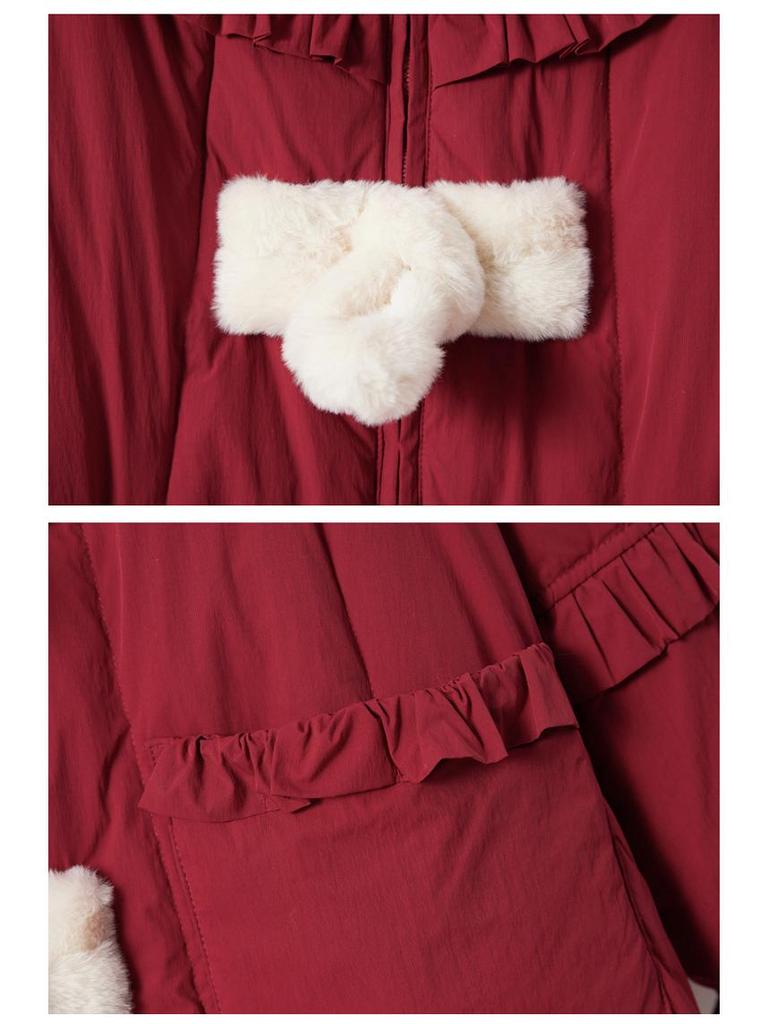 Women's 2024 Chinese-Style Stand-Up Collar Ruffle Down Jacket - Winter Christmas Coat BX2396