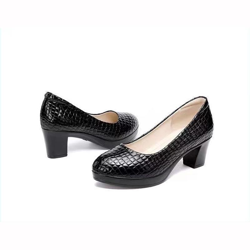 Sapatos Women Fashion Round Toe Black Plaid Pattern Chick High Heel Shoes Casual White Work