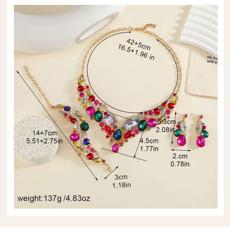 Vintage Crystal Necklace Earrings Bridal Jewelry Sets for Brides Wedding Party Costume Accessories Gifts for Women
