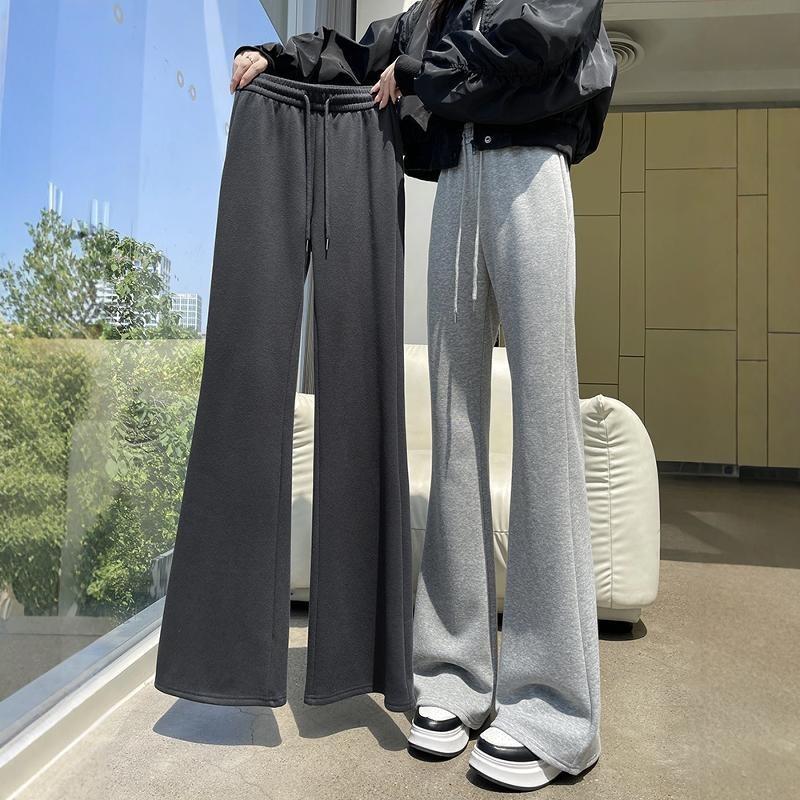 Gray Micro-flared Pants Children's Spring and Autumn New High-waisted Thin Velvet Sweatpants Small Casual Sweatpants