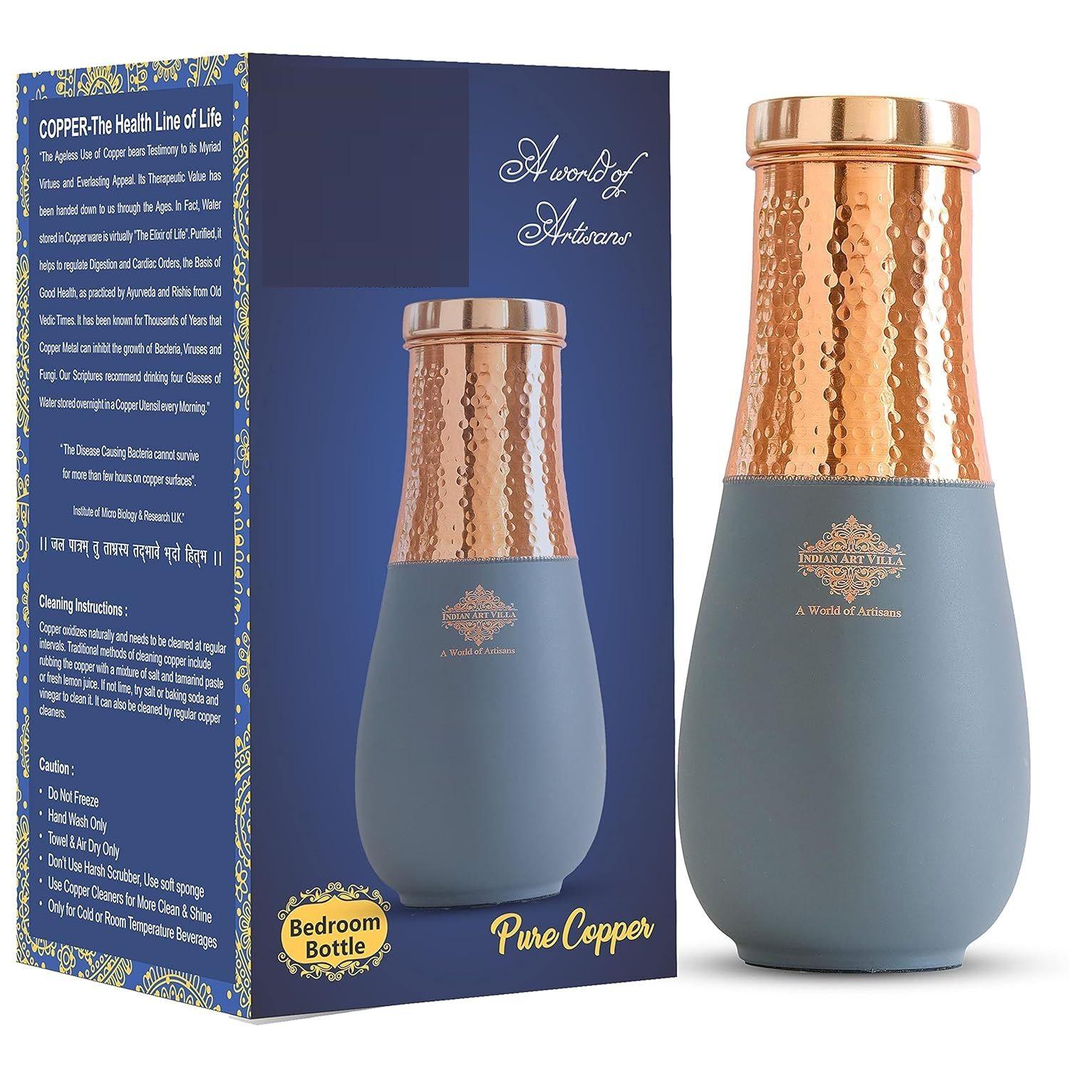 

Pure Copper Bedroom Water Bottle, Vase Design Half Gray Silk Half Hammered Finish - Volume 1425 ml (Pack of 1)