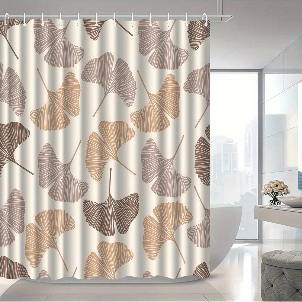 Elegant Tropical Leaf Print Shower Curtain Beige Gold Pattern Modern Bathroom Decor Waterproof Size 180x200cm