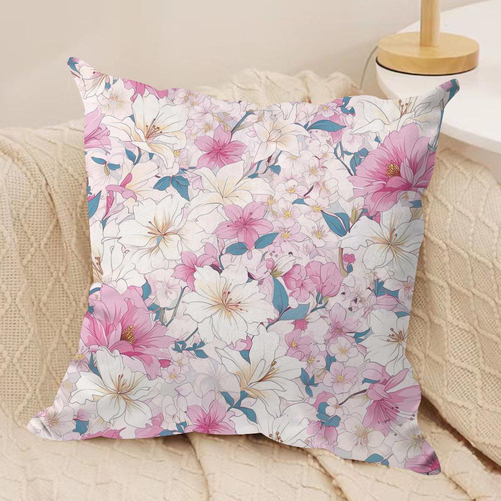 Classic Flowers Pattern Blue Cushion Cover Short Plush Doublesided Print Square Throw Pillow Covers Sofa Home Cushion Decor