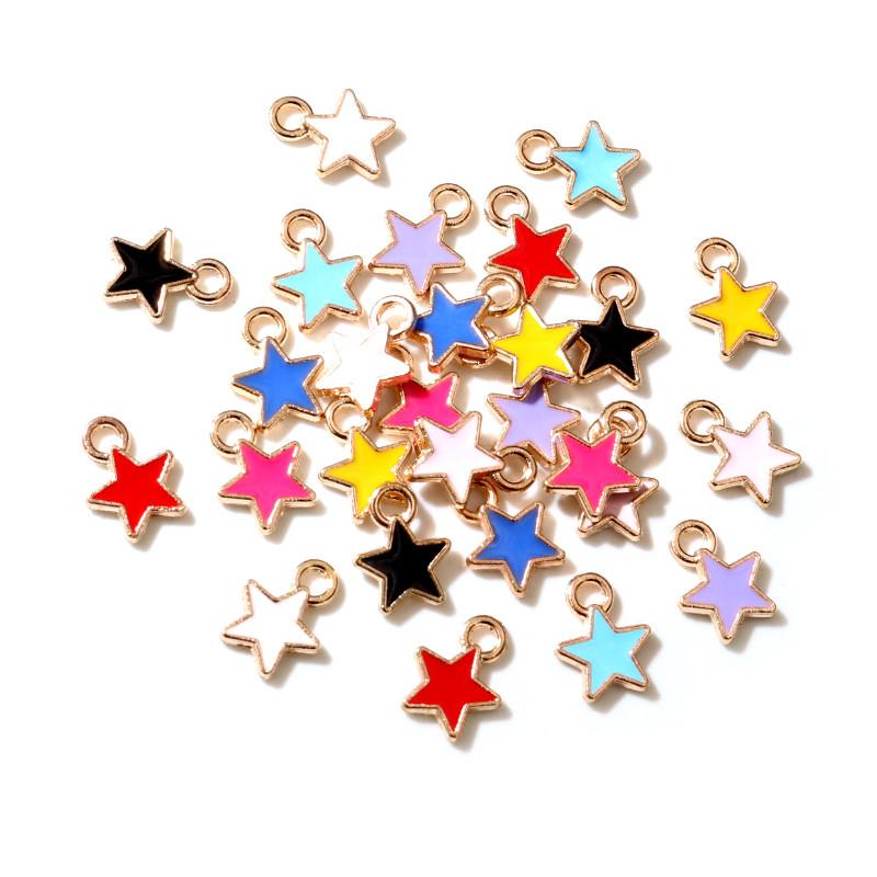50PCS 6*8mm 9 Color Alloy Metal Drop Oil Small Stars Charms KC Gold Pendant For DIY Bracelet Necklace Jewelry Making Findings