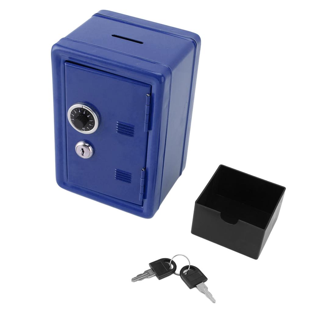 Money Bank Creative Cute Metal Vertical with Lock Keys Cash Coin Box for Home Use Blue