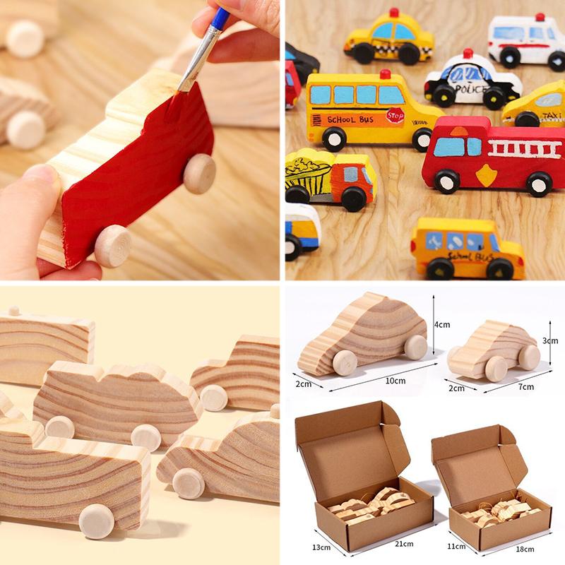 Montessori Wooden DIY Car Toys for Children Unpainted Cars Model Painting Doodle Art Unfinished Crafts Preschool Educational Toy