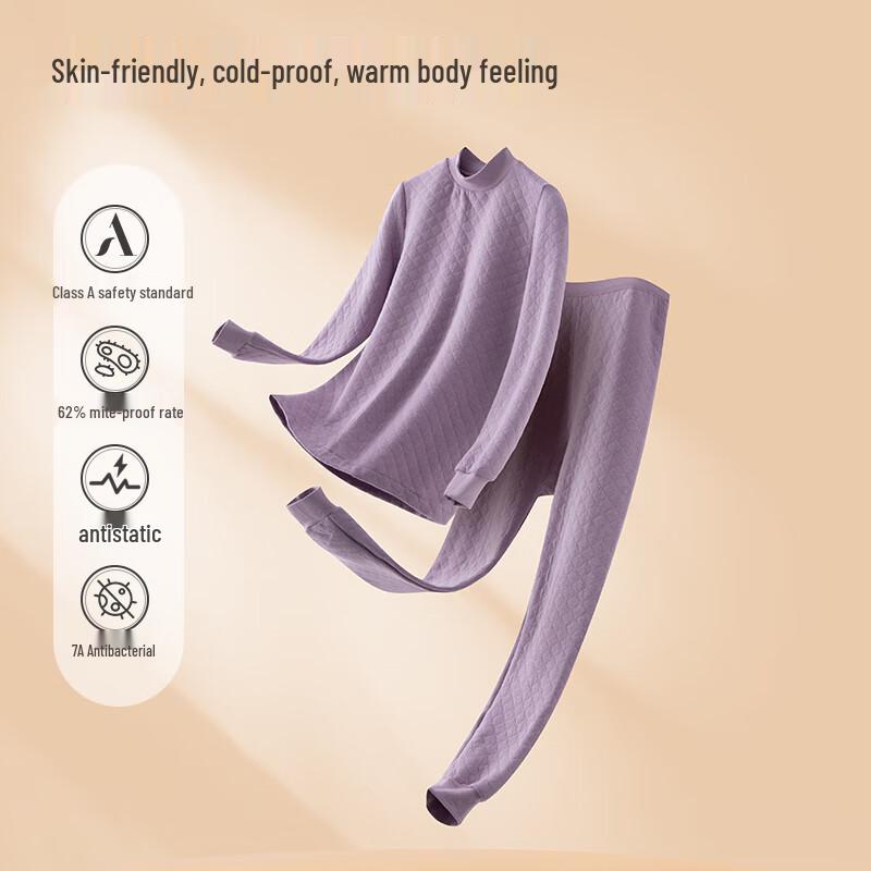 Ersun Women's 100% Cotton 3-Layer Mock Neck Thermal Underwear Set