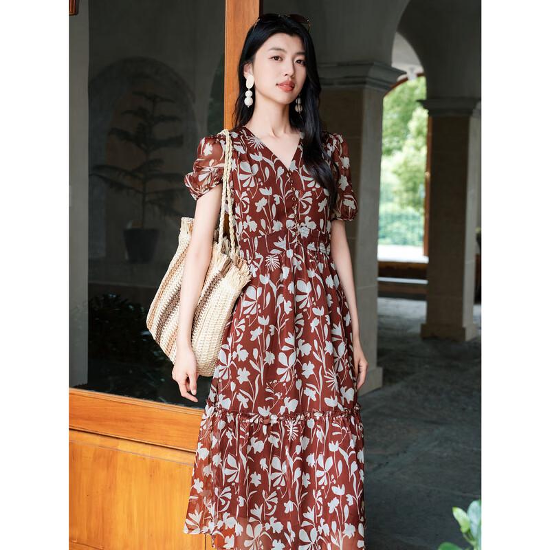

Jiuzi Annalou Women s 2024 Summer Elegant Chiffon V-Neck Floral Dress M