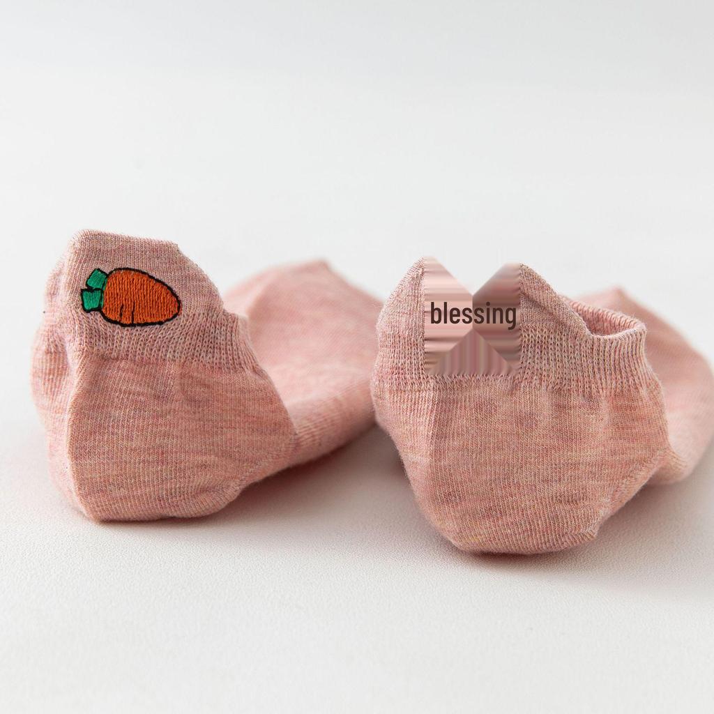 Women's Japanese Style Thin Cotton Embroidered Low Cut Socks - Breathable & Versatile for Spring & Summer.