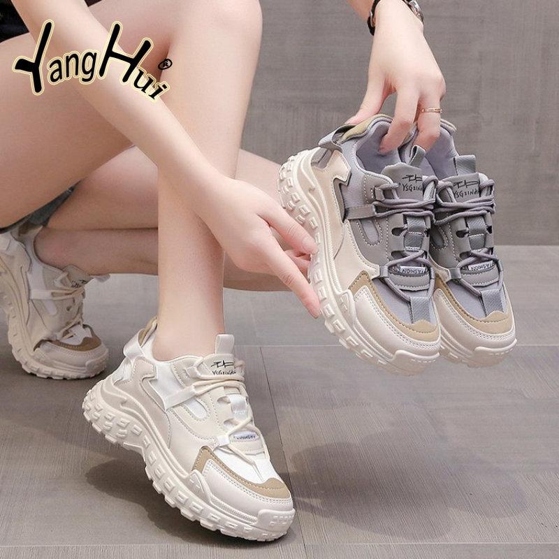 Mote Daglige Lette Fritidssko Fargeblokk Tykksålede Sporty Pappa-Sko for Kvinner Koreansk Versjon Sneakers 2024 Ny Vår Høst