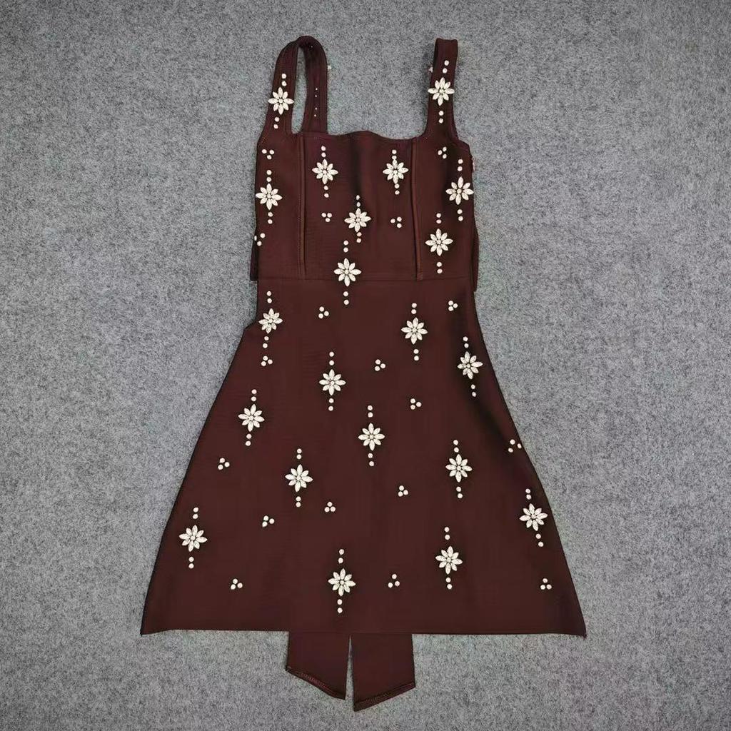 Abito da sera elegante 2025 con strass e schiena scoperta con spalline per donna