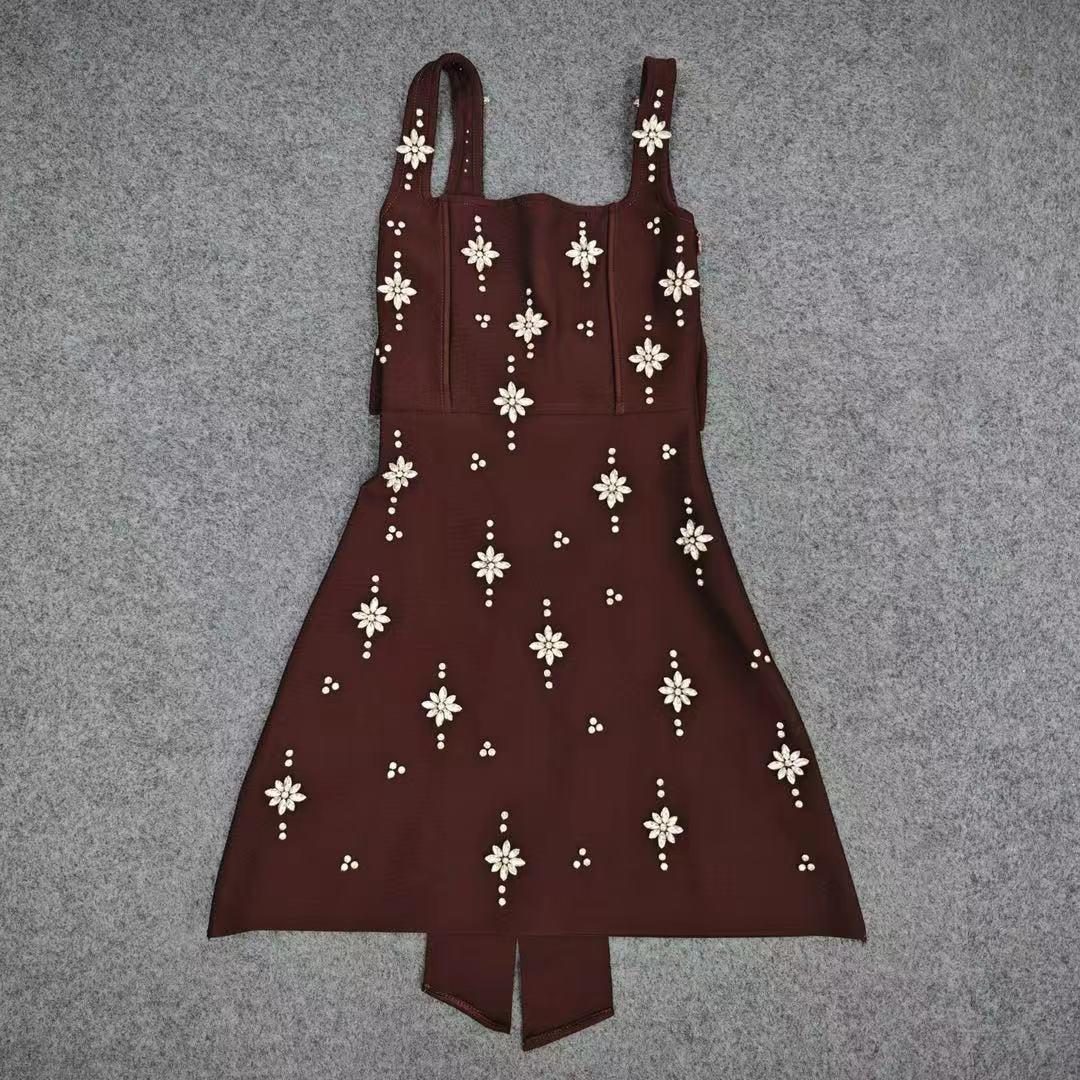 

Элегантное вечернее платье 2025 года со стразами и открытой спиной на бретельках для женщин M кофейный